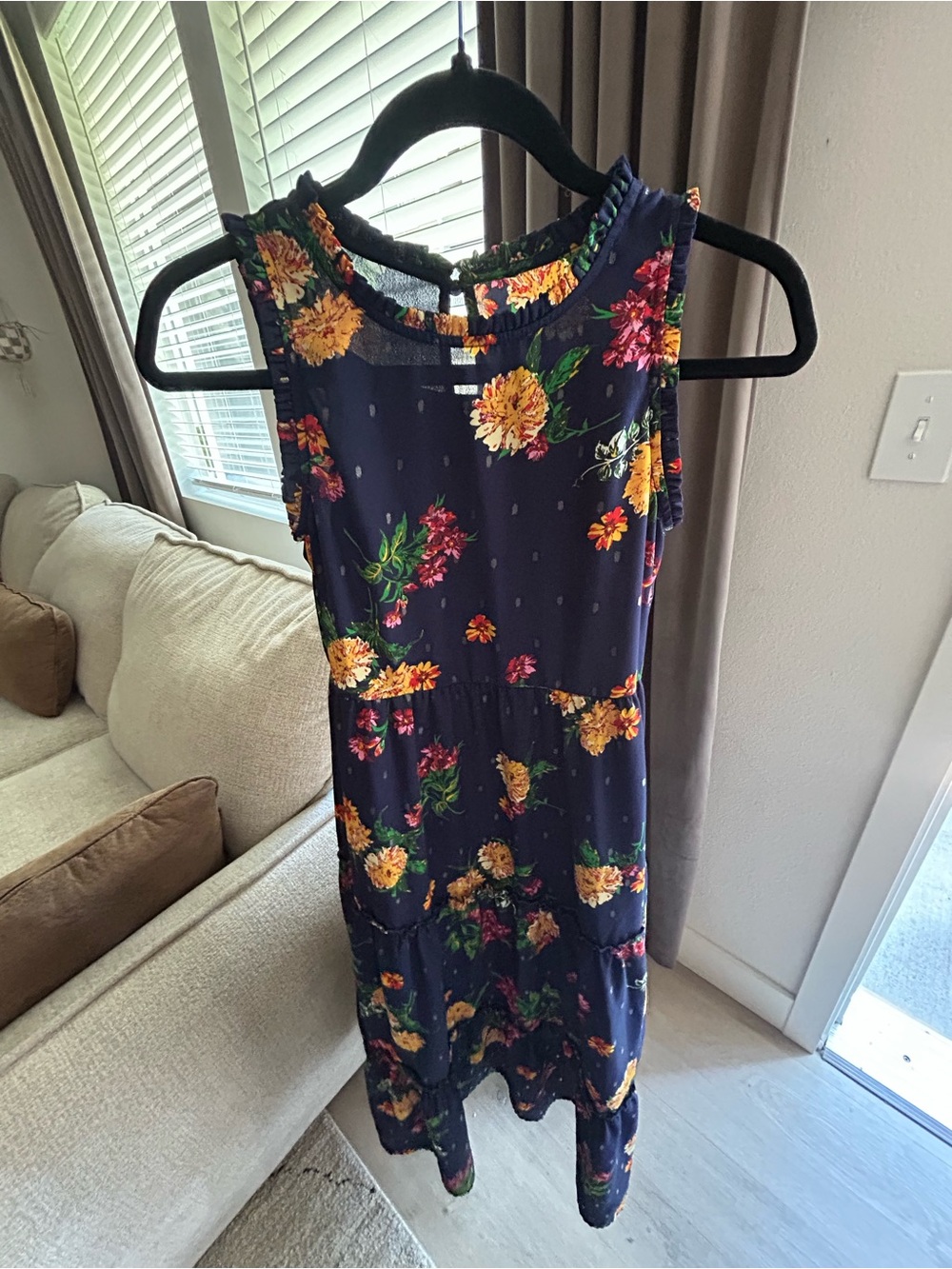 Navy Floral Sleeveless Dress - Yellow & Pink Blooms
